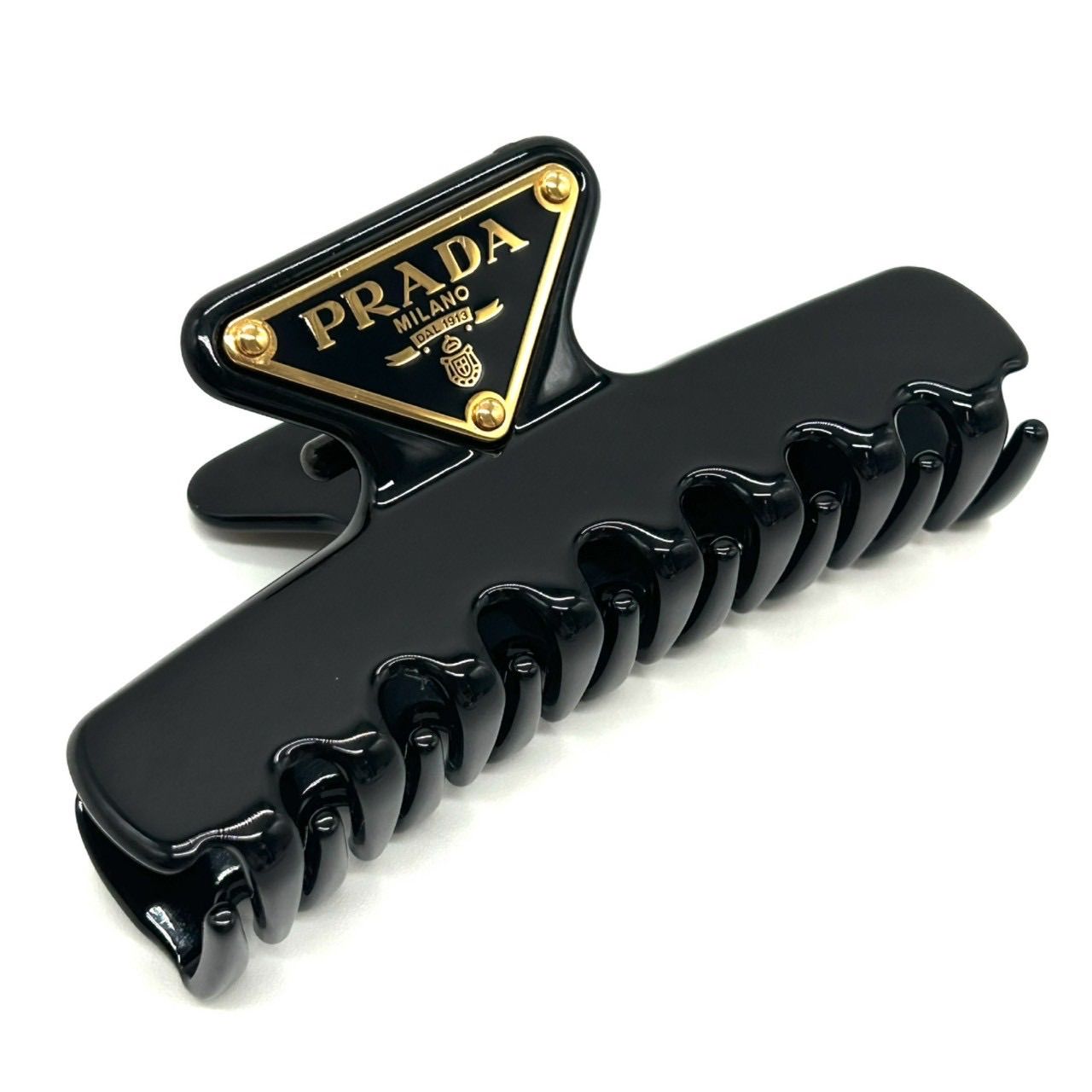PRADA プラダ ヘアクリップ バレッタ トライアグルロゴ ブラック