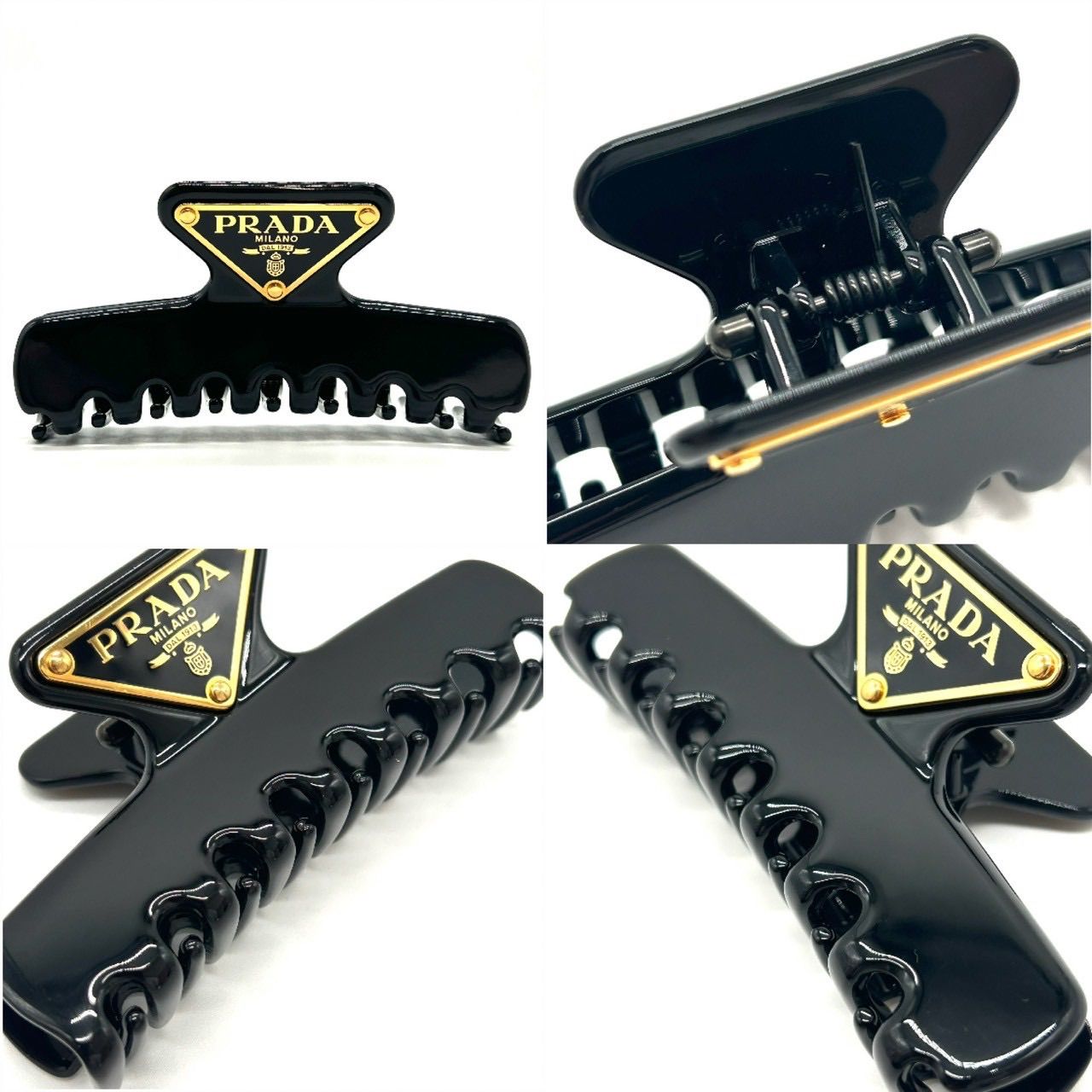 PRADA プラダ ヘアクリップ バレッタ トライアグルロゴ ブラック