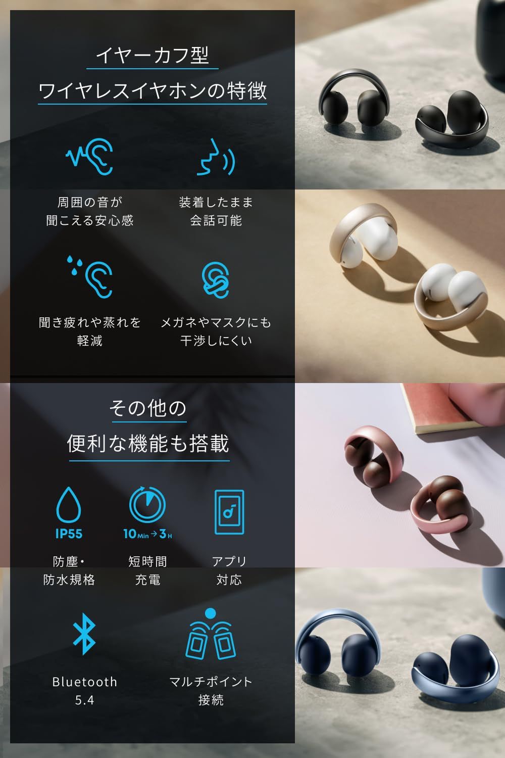 Anker Soundcore AeroClip（Bluetooth 5.4）【オープンイヤー型