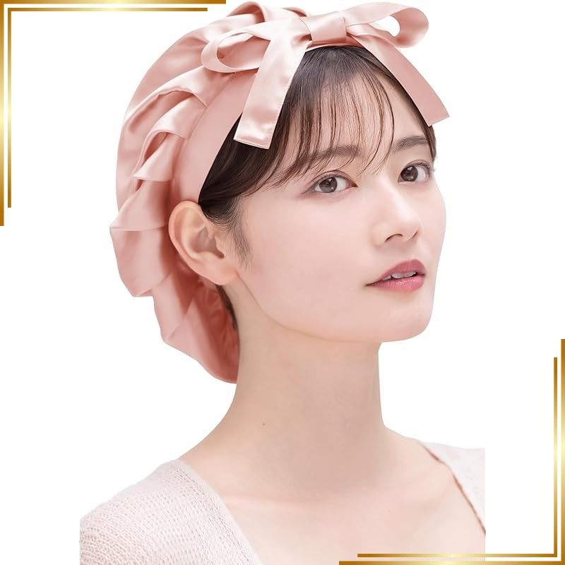 【新品】 [COCOSILK] シルク ナイトキャップ 前結び リボン シルクキャップ ロングヘア シルク100% 就寝用 ヘアキャップ 髪 ヘアケア (JP, アルファベット, M,ピンク) 1