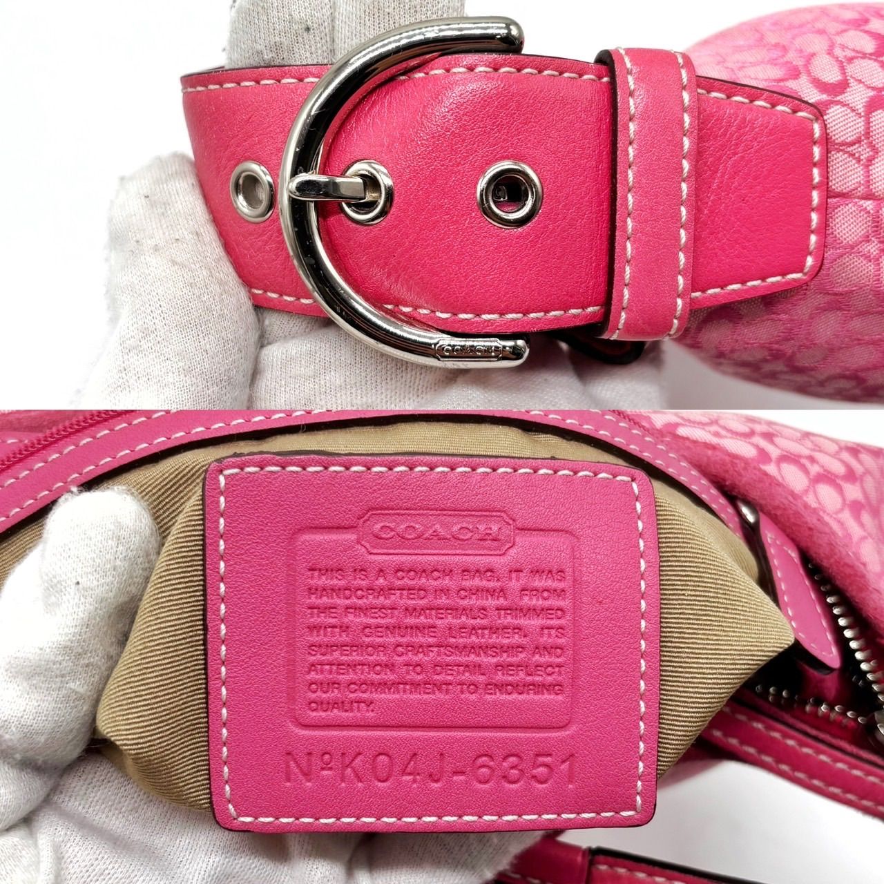 良品】COACH Y2K micro signature pink canvas leather hobo shoulder 