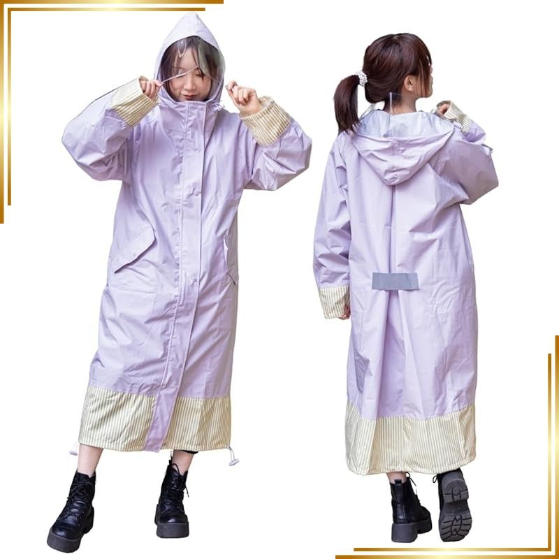 【新品】 [L] レインコート レディース 【デザインも性能も妥協なし！欲張りレインコート】 レインポンチョ ポンチョ ロング 長い 自転車 おしゃれ リュック対応 収納袋つき ポケット付き 1