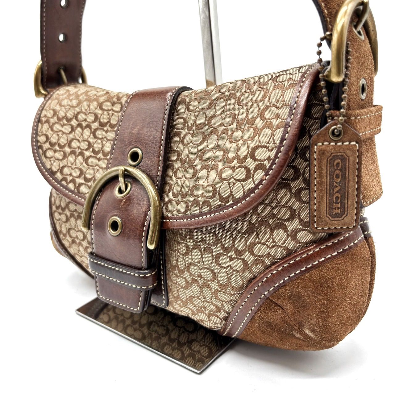 【良品】COACH Y2K micro signature canvas leather beige brown hobo belt shoulder bag unisex コーチ ショルダーバッグ