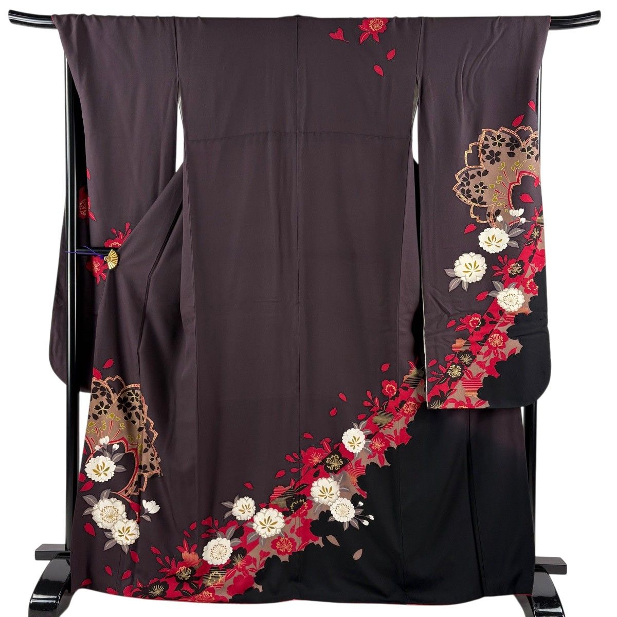 振袖 身丈168.5cm 裄丈69cm L 袷 桜 金彩 箔 茶紫 正絹 名品 【中古】 11,376円