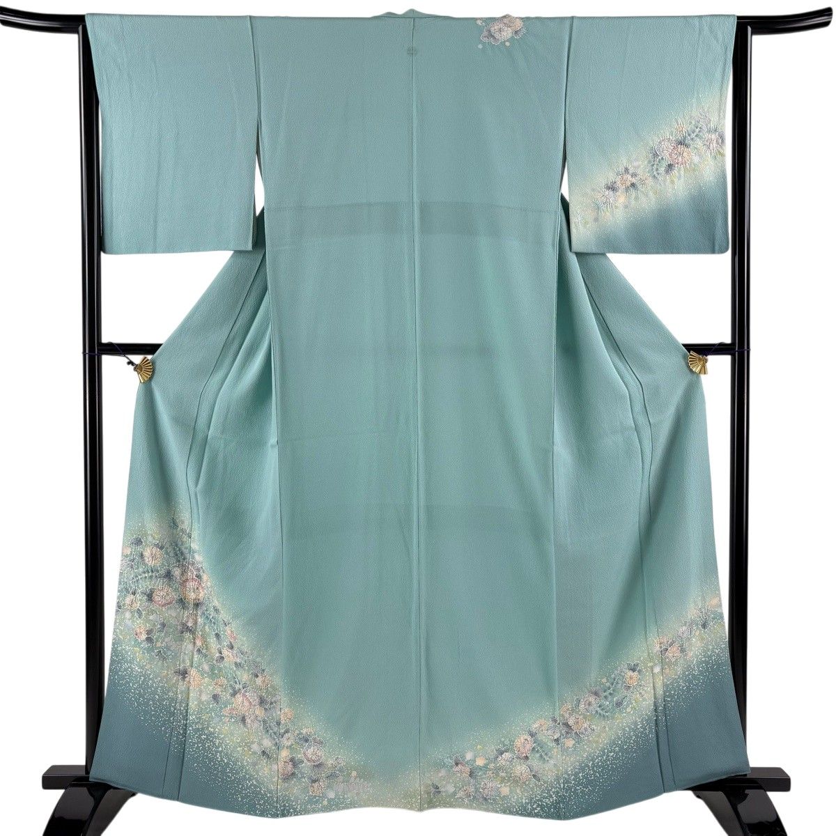 訪問着 身丈163cm 裄丈63cm S 袷 辻が花 ぼかし 薄緑 正絹 名品 一つ紋 