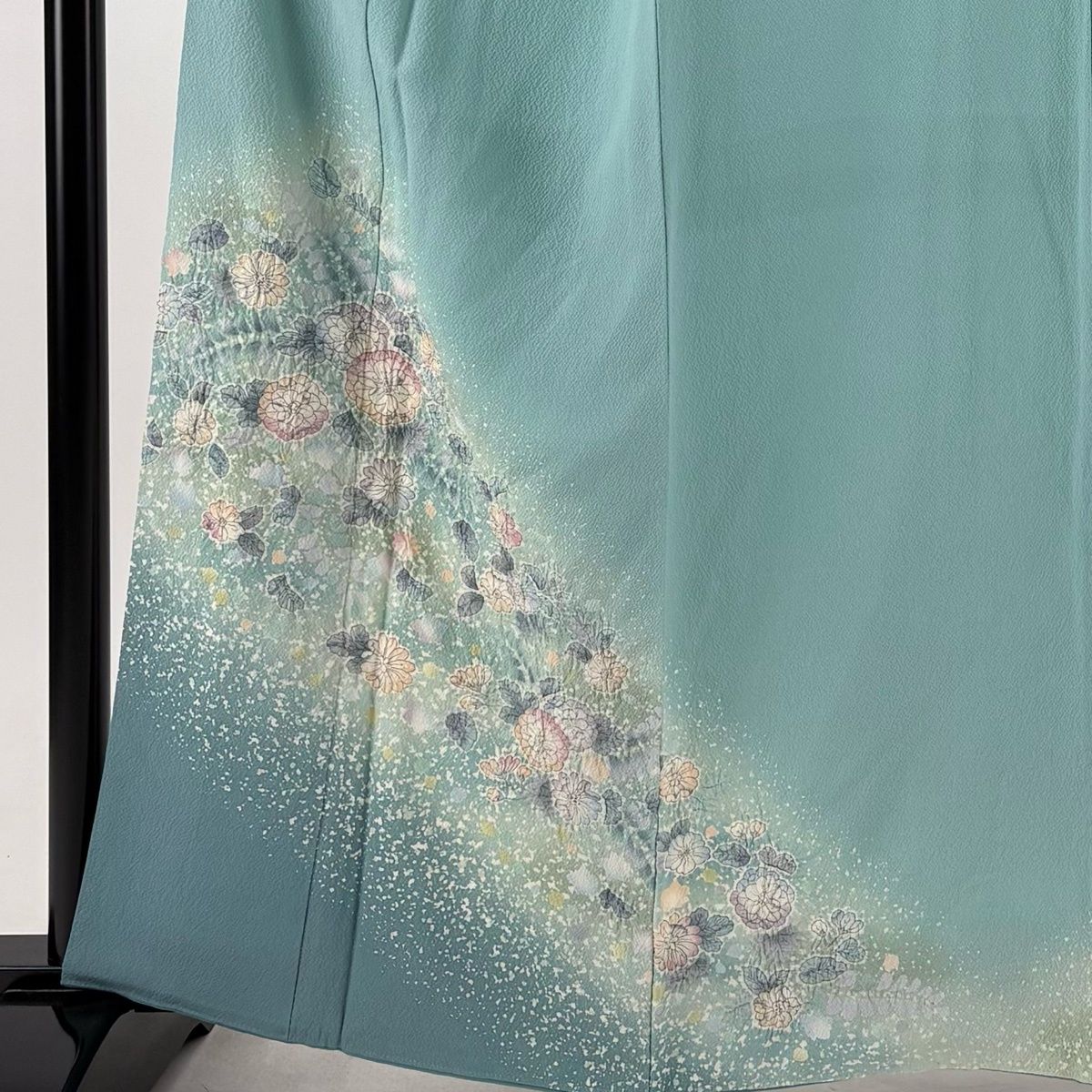 訪問着 身丈163cm 裄丈63cm S 袷 辻が花 ぼかし 薄緑 正絹 名品 一つ紋 
