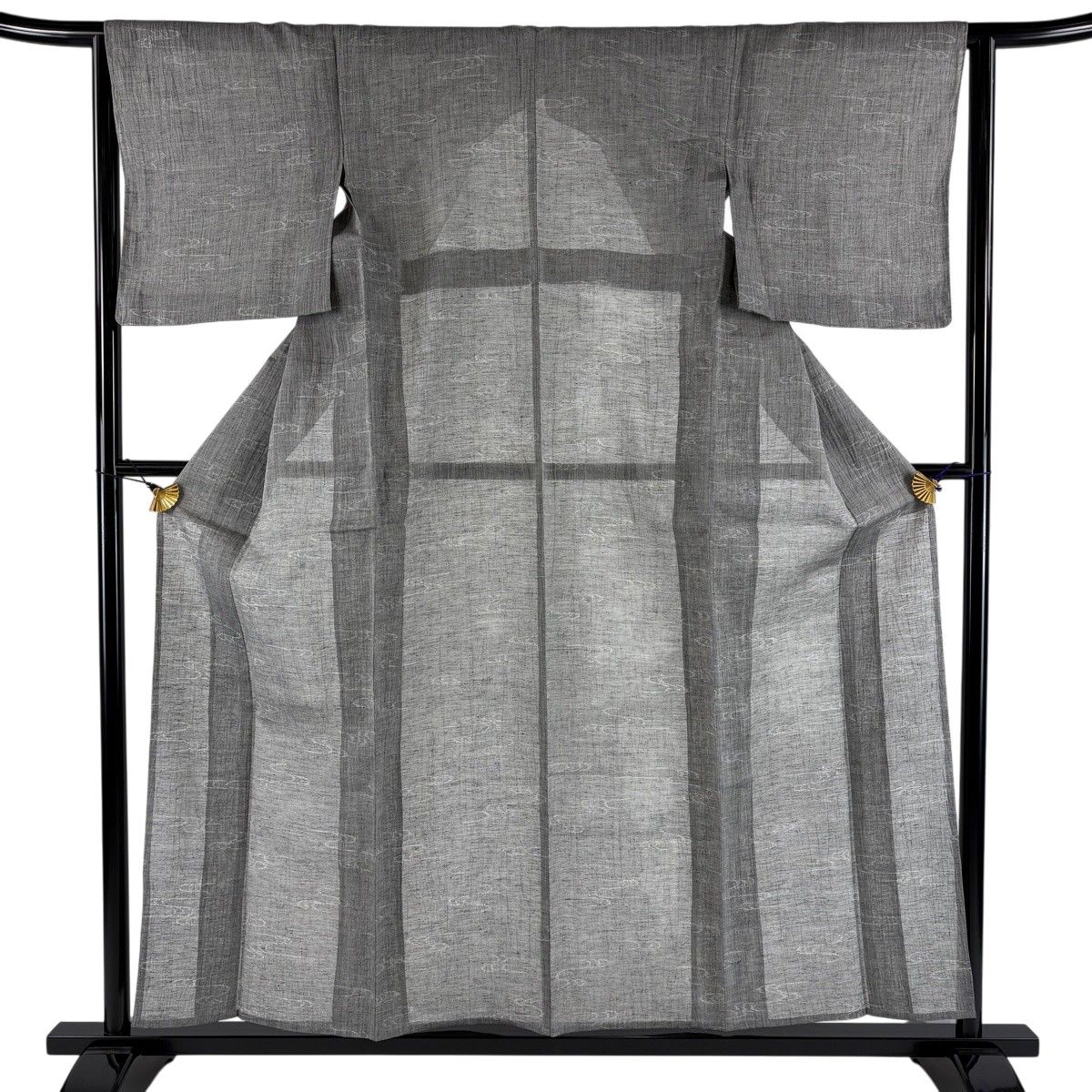 【美品】 紬 身丈156.5cm 裄丈63cm S 薄物 夏紬 流水 灰色 正絹 秀品 【中古】