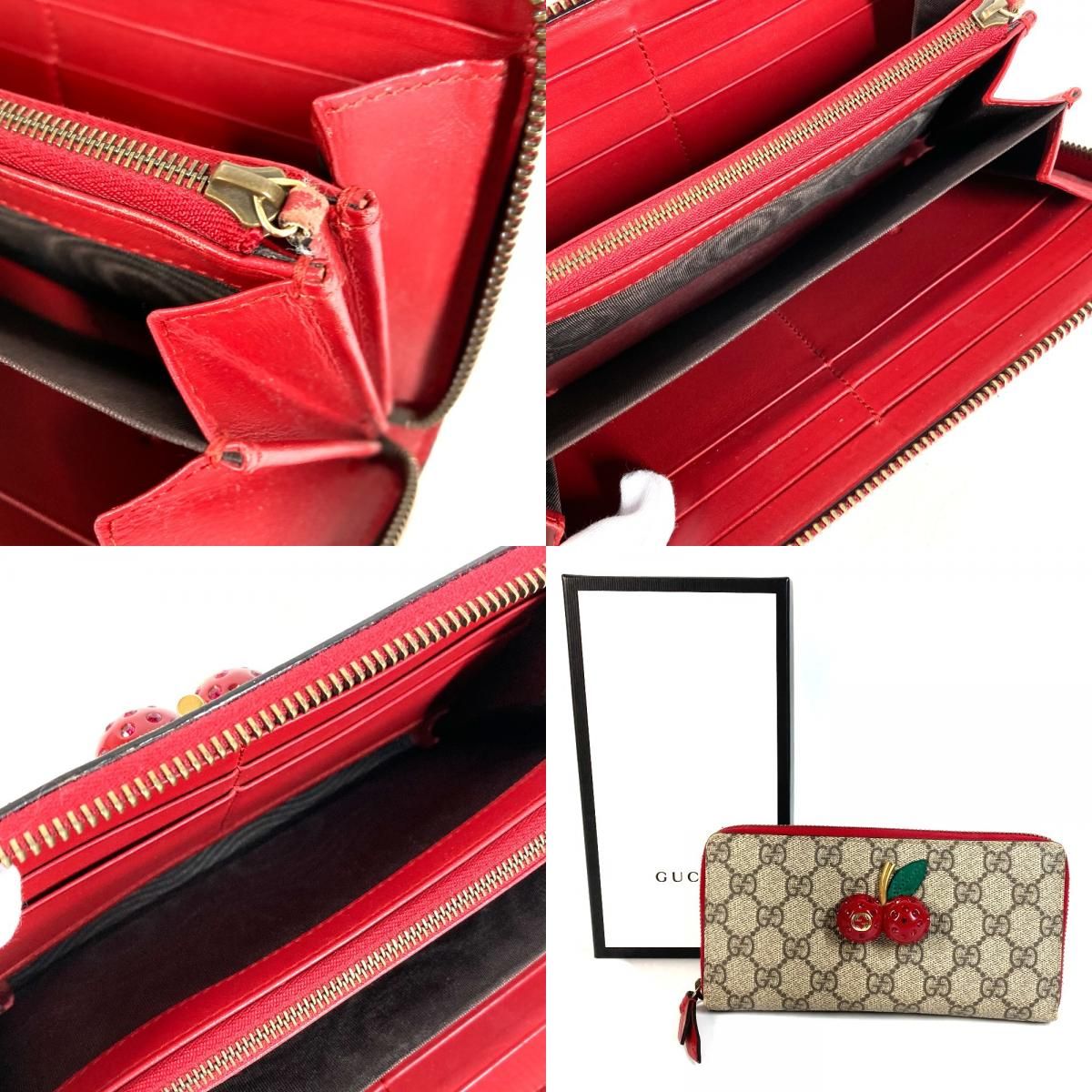GUCCI グッチ GGスプリーム 長財布 チェリー レディース ブランド GUCCI グッチ 長財布 GG ロゴ チェリー サクランボ ラインストーン