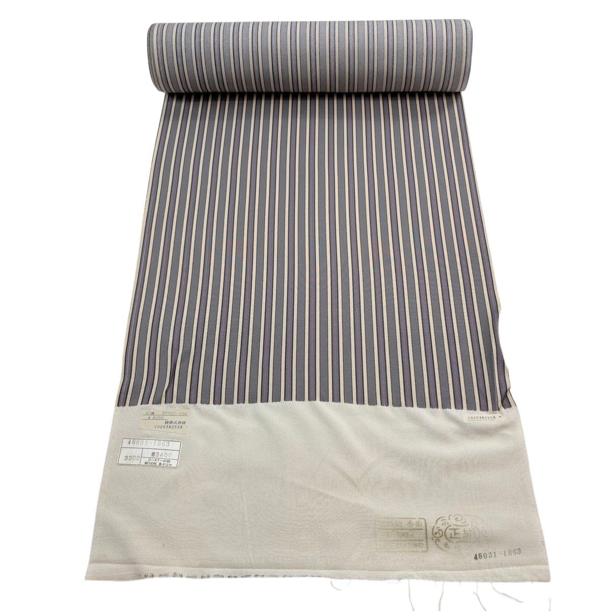 反物 秀品 小紋 縞 灰色 正絹 【中古】 6,958円