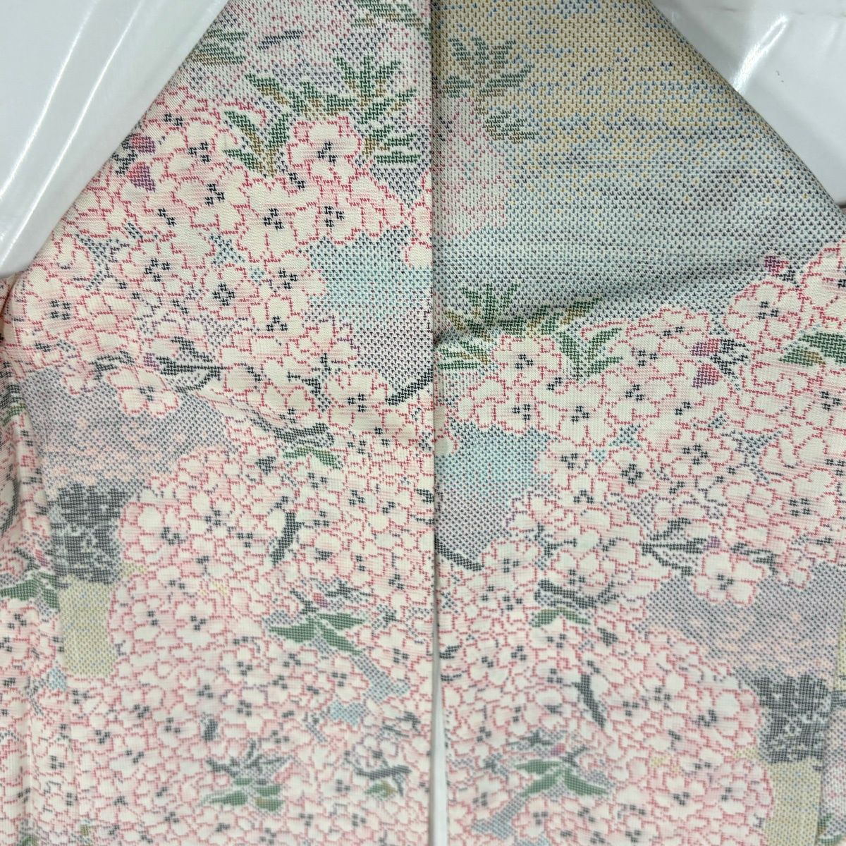 美品】 紬 身丈160.5cm 裄丈62.5cm S 袷 枝花 風景 抹茶色 正絹 秀品 