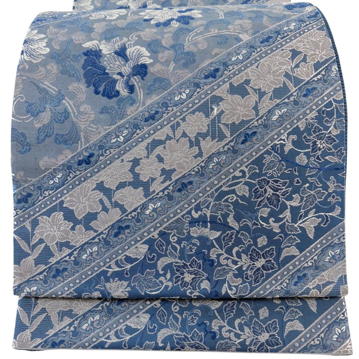 袋帯 秀品 花唐草 草花 藍色 六通 正絹 【中古】