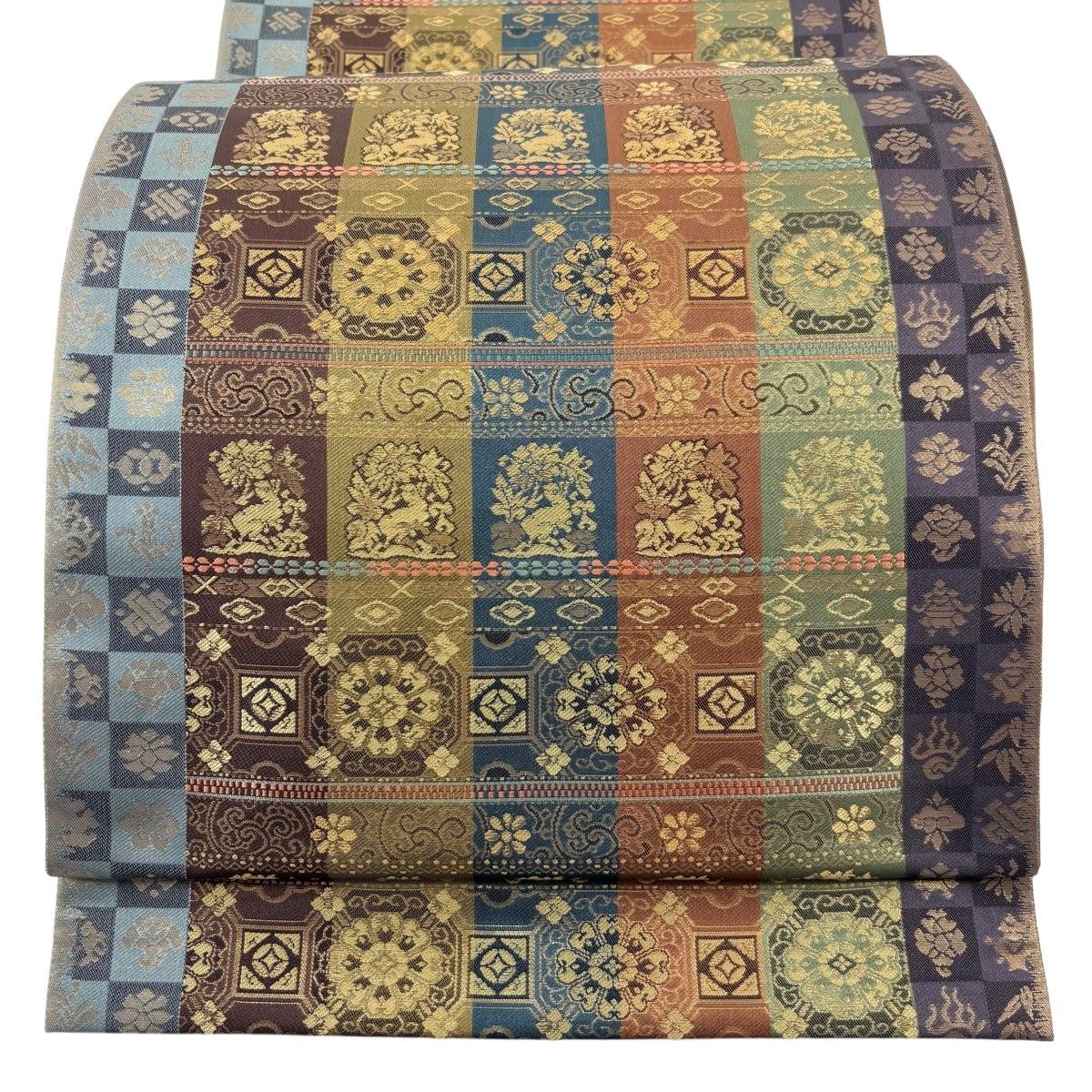 【美品】 袋帯 秀品 蜀江華文 うさぎ 箔 焦茶色 全通 正絹 【中古】
