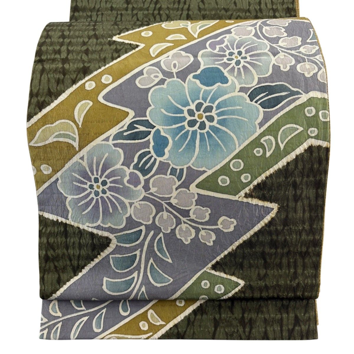 【美品】 袋帯 秀品 辻ヶ花柄 幾何学模様 絞り 深緑 お太鼓柄 正絹 【中古】