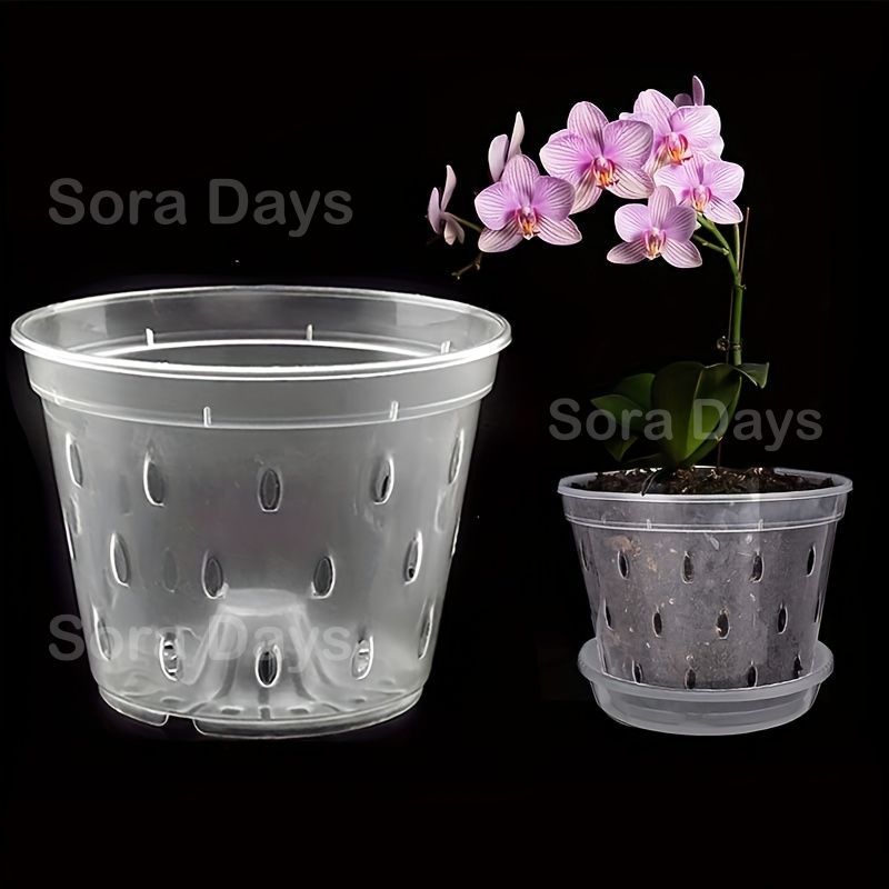 鉢・プランター 透明プラスチック鉢 植木鉢 オーキッドポット 受け皿付き 排水穴付き 空気循環 根腐れ防止 かわいい おしゃれ ナチュラル シンプル インテリア 北欧 屋内屋外 クリア 16.51センチメートル 5パックセット
