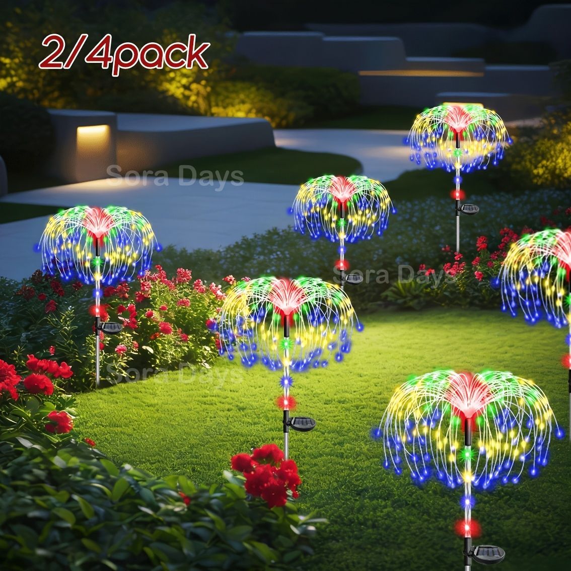 ガーデンライト 花火ライト ソーラーライト LED イルミネーション 屋外 庭 芝生 花壇 防水 ストリングライト フェアリーライト かわいい おしゃれ ナチュラル 2個セット 120LED マルチカラー 点滅式