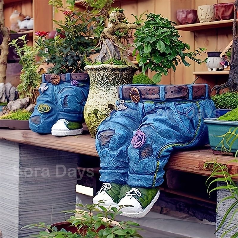 鉢・プランター 植木鉢 フラワーポット ガーデニング デニム ジーンズモチーフ ユニーク 陶器 かわいい おしゃれ ナチュラル モダン シンプル 高級感 インテリア 北欧 屋外 庭 ベランダ ガーデンオブジェ ギフト 1個