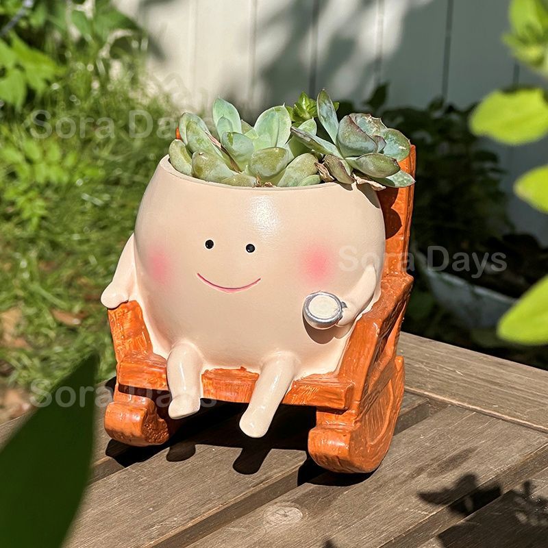 ミニキャラクター多肉植物植木鉢 鉢・プランター キャラクター風ポット ロッキングデザイン 多肉植物