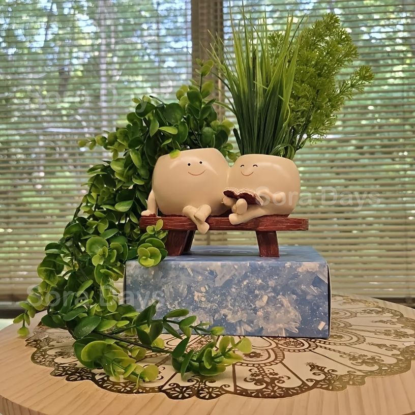 鉢・プランター キャラクター植木鉢 フラワーポット グリーンポット スイングポット ベンチモチーフ 笑顔デザイン かわいい おしゃれ ナチュラル シンプル モダン 高級感 インテリア 北欧 韓国風 ガーデン 屋外 庭 中庭 部屋飾り