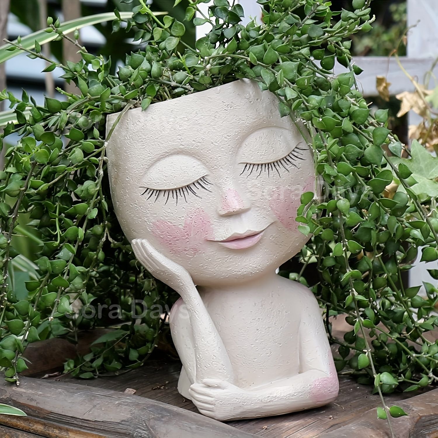 鉢・プランター 植木鉢 女性像 顔 フェイス ガーデニングポット かわいい おしゃれ ナチュラル モダン 韓国風 インテリア 北欧 卓上ディスプレイ オブジェ 屋内植物用 レジン製 排水穴付き ギフト ホームデコレーション用
