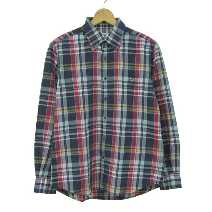 ラコステ 長袖シャツ トップス ボタンダウン チェック柄 メンズ 3サイズ 赤×青 LACOSTE 【中古】