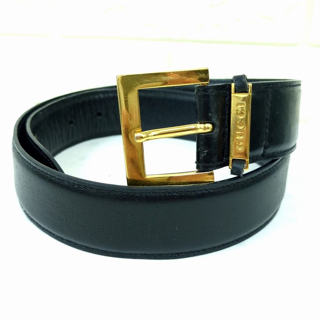 GUCCI ベルト ブラック ゴールド金具 75-30 グッチ レザー ベルト ブラック ゴールド金具 75/30 イタリア製 - メルカリ
