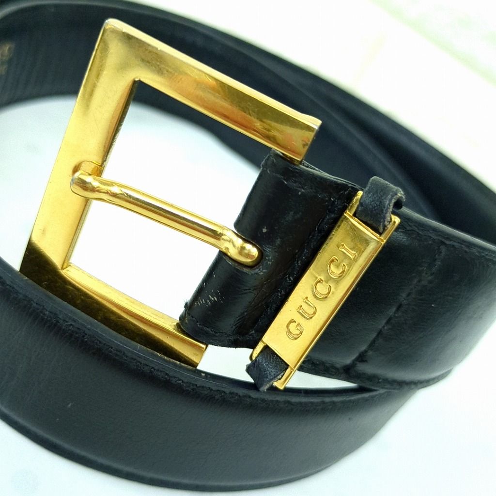 グッチ レザー ベルト ブラック ゴールド金具 75/30 イタリア製 - メルカリ