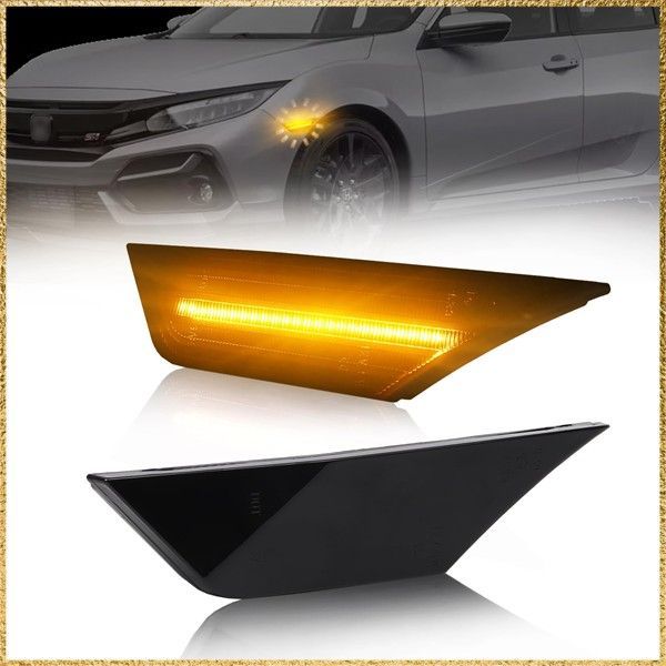 ☆彡送料無料でお届け☆彡スモークレンズ GemPro ホンダ シビック LED サイドマーカー 10世代目 FK7 FK8 FC1 クーペ セダン タイプR ハッチバック スポーツ ツーリングフロント フェンダー ウインカー 全点滅 車検対応 対応 2個セット