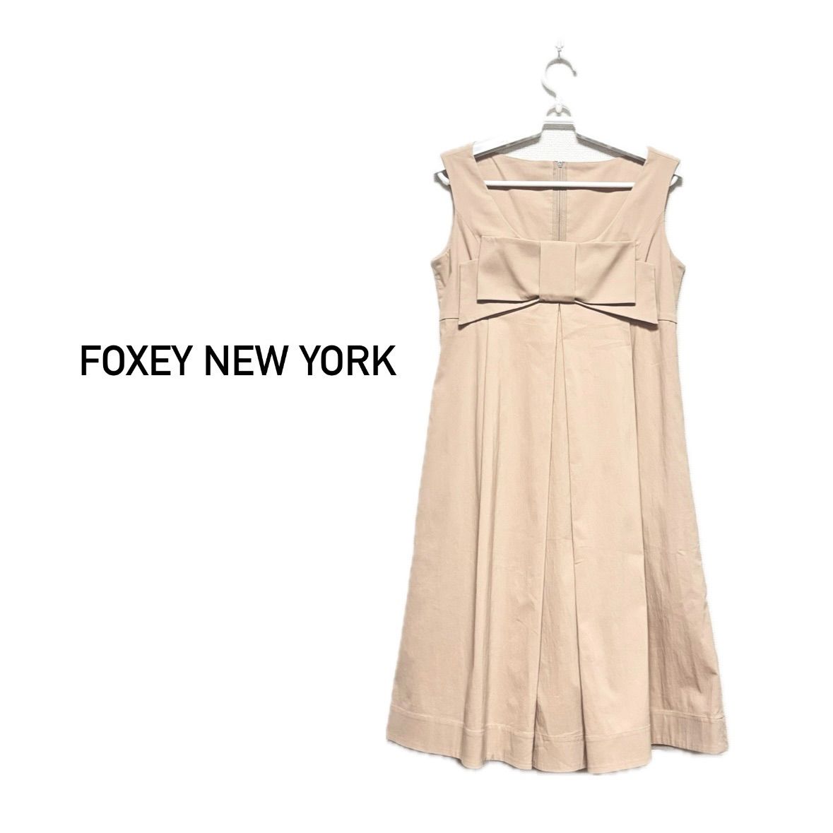 FOXEY NEW YORK ノースリーブワンピース ベージュ リボン フレア