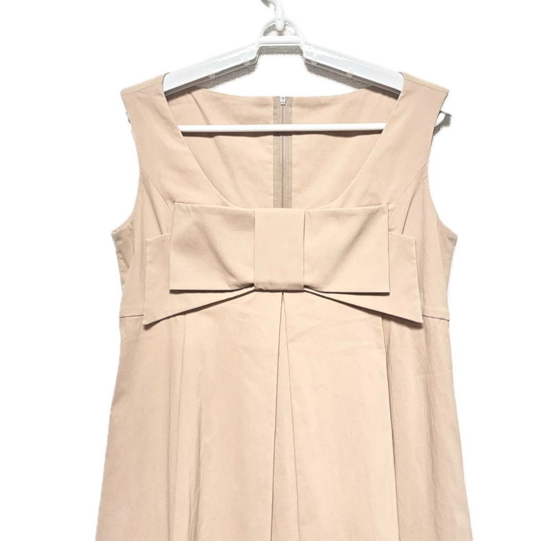 FOXEY NEW YORK リボンデザイン ノースリーブワンピース ベージュ