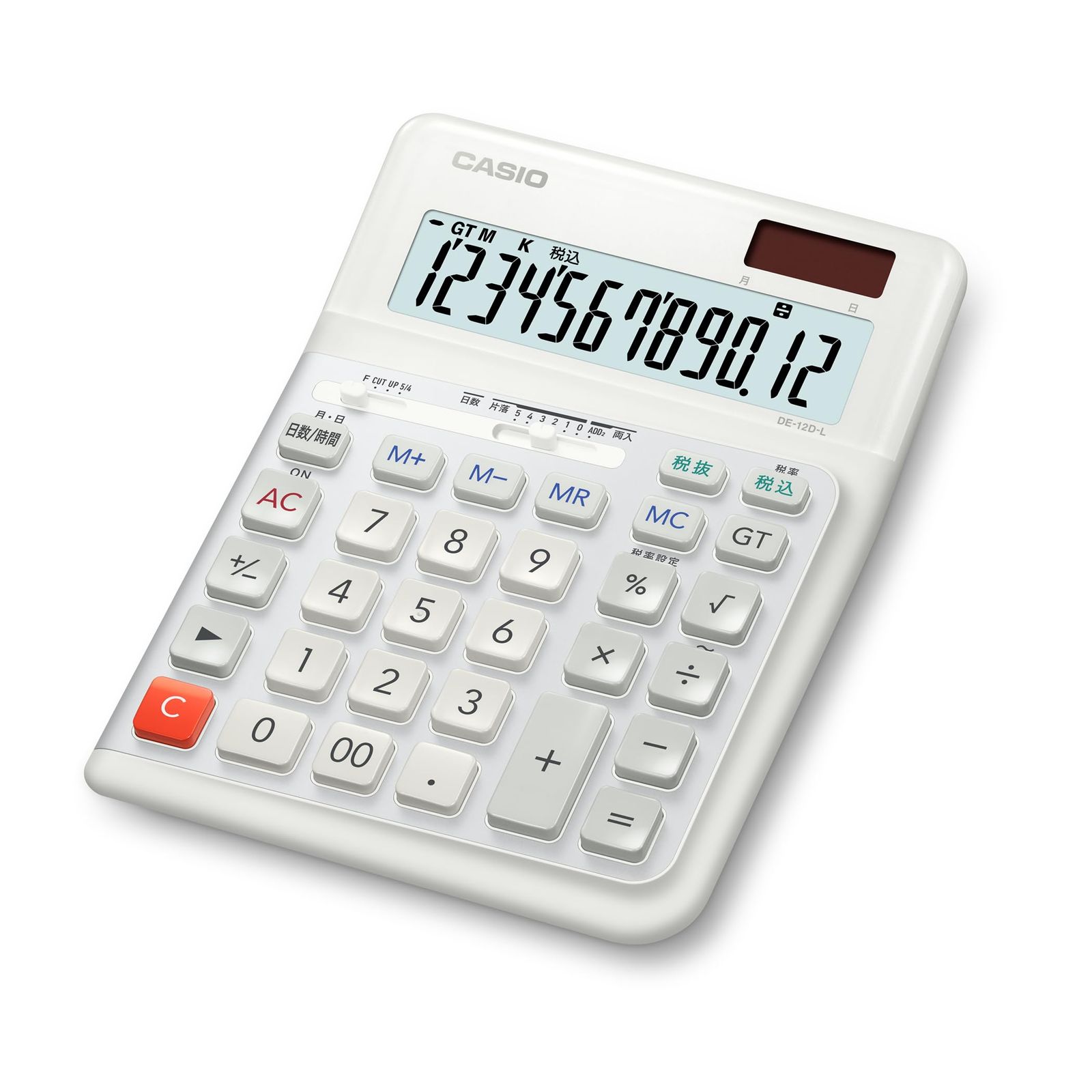 新品 カシオ 人間工学電卓 左手用 12桁 日数&時間計算機能 デスクタイプ ホワイト DE-12D-L-WE-N エコマーク認定