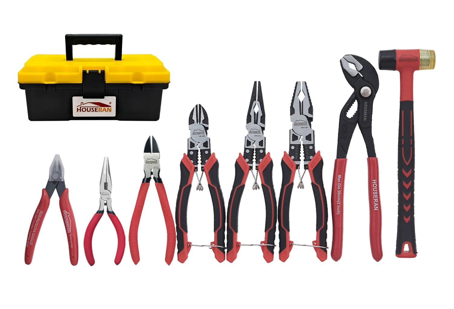 工具 8点セット ケース付き ニッパー ペンチ ラジオペンチ ウォーターポンププライヤー ゴムハンマー 家庭用・DIY・修理用 国内発送