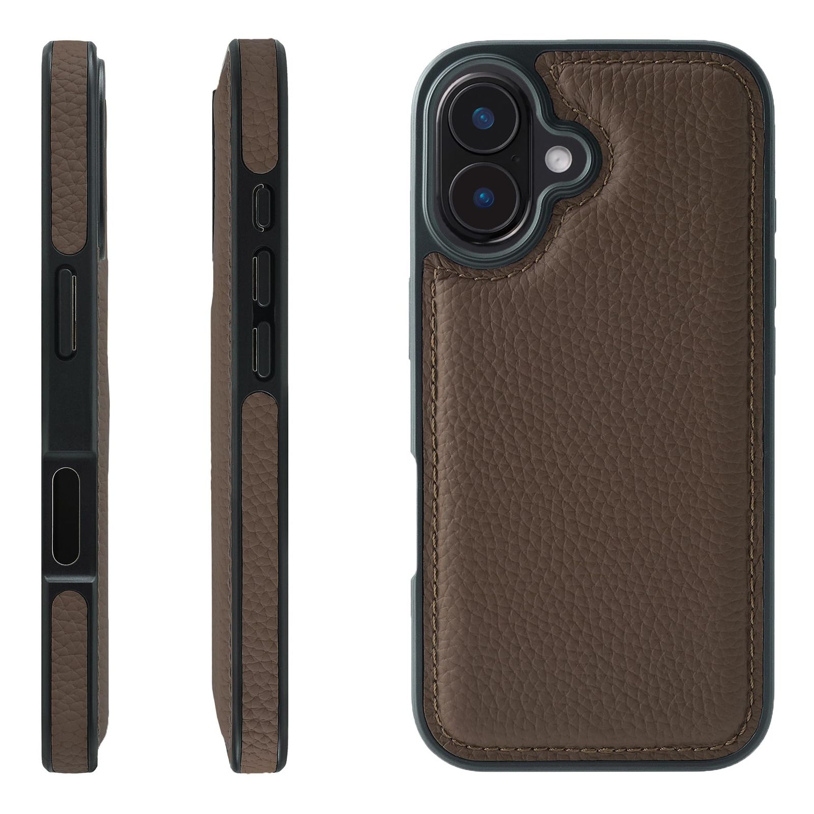 新品 HANATORA for iPhone 16 ケース 本革 耐衝撃 バンパー型 スマホケース スマホ 側面本革 シュリンクレザー ギフト トープ WPG-16-Taupe