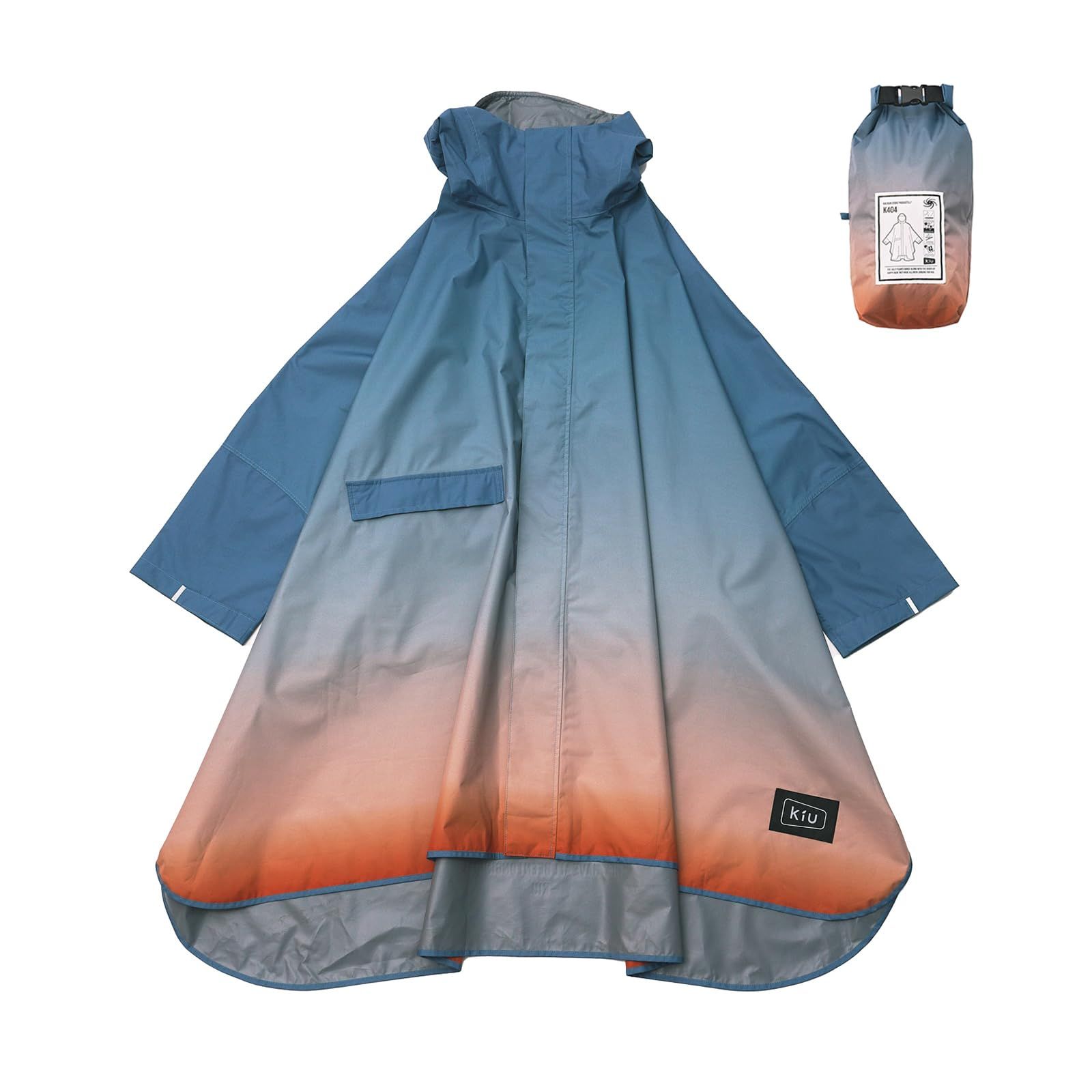 KiU キウ スタンダードレインポンチョ 2ND STANDARD RAIN PONCHO - 2ND 防水 撥水 はっ水 耐水 豪雨対応 雨対策 大雨 台風 梅雨 防災 レインコート スリーブポ [グラデーションBG] [リフレクターあり] [袖付きタイプ]