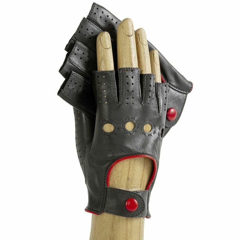 新品 [ACABA] 【グローブ】ビコローレ ドライビンググローブ HB MITAINE BICOLORE ラムレザー イタリア製 半指 手袋 男女兼用 8.5(L) メタルブラック×レッド