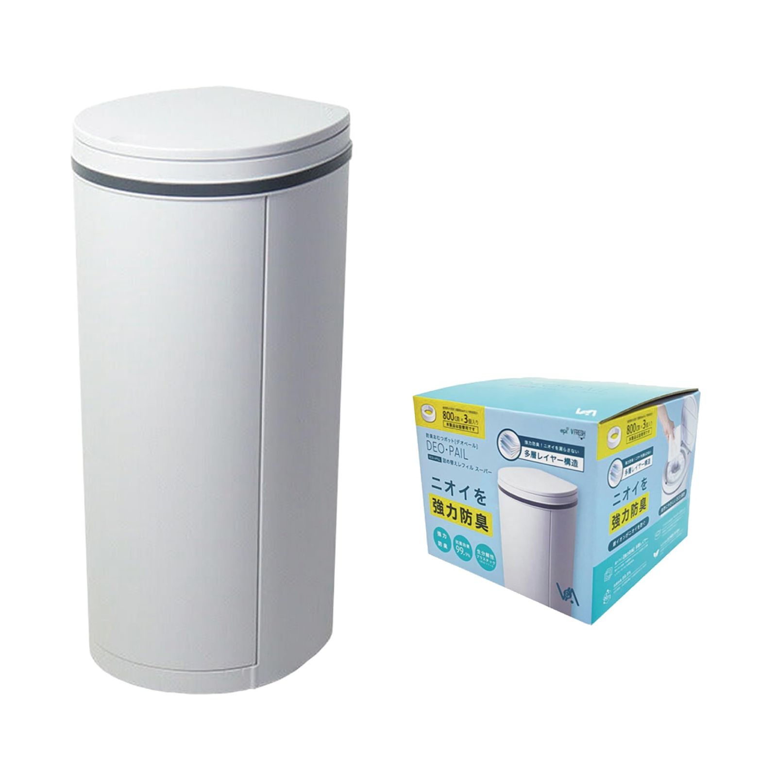 新品 おむつ処理用ゴミ箱 おむつ処理ポット DEO・PAIL（デオペール） 21L カセット1個付 防臭 消臭 抗菌 ベビー 介護用+多層強力防臭カセット3個セット ライトグレー
