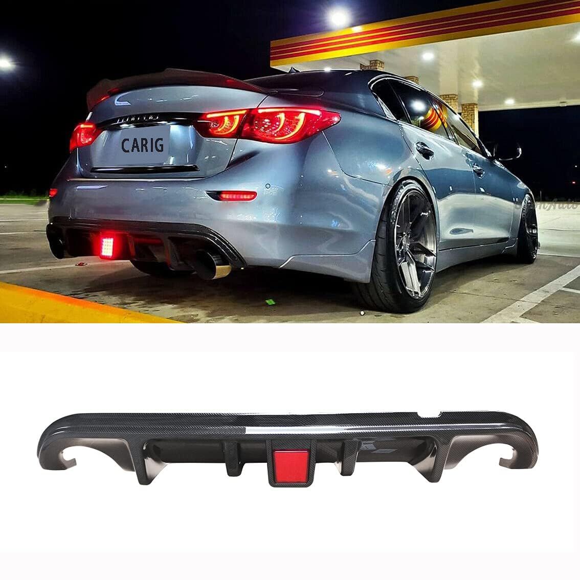 新品 CARIG リアディフューザー 2014-2017 インフィニティQ50 / 日産 スカイライン V37 リアスポイラー ABS製 純正部品 テールランプあり 取り付け簡単 カーボン調 カーアクセサリー