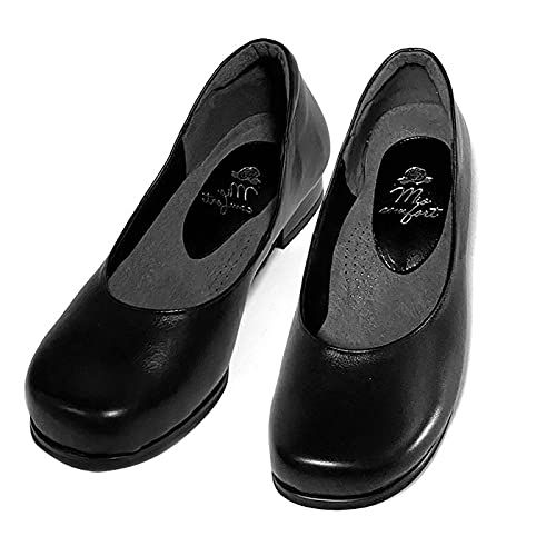 新品 [Mio comfort] チャンキーヒール パンプス 本革 5E 甲高 幅広 かわいい 外反母趾 痛くない靴 ゆったり レザー リクルート 仕事 フォーマル ブラック a20bl 24cm 11,558円