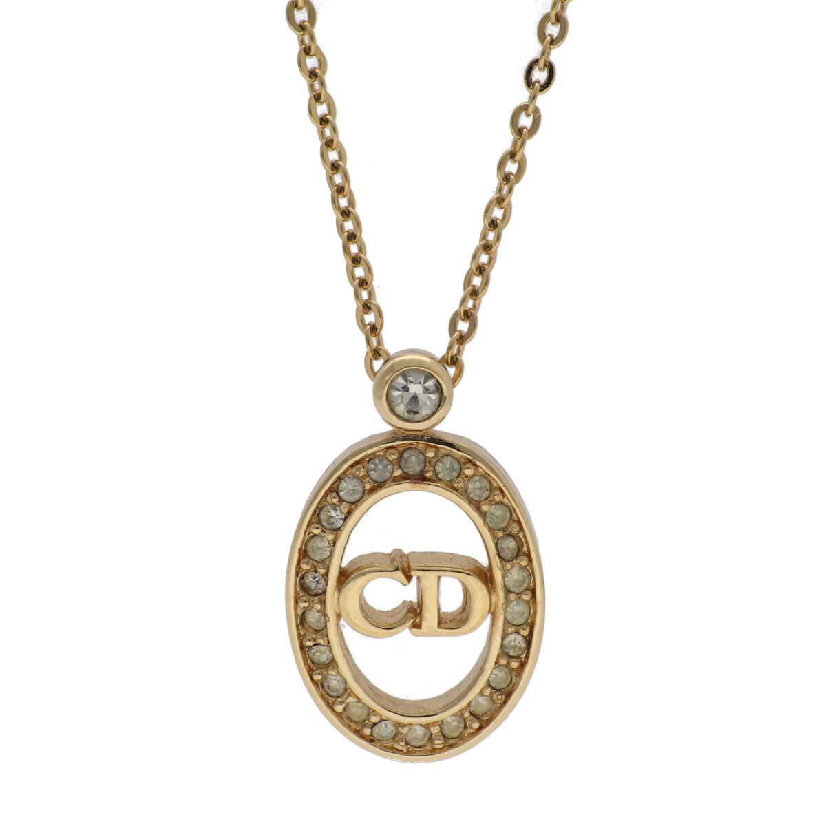 中古】Dior ディオール ロゴ ライトストーン ネックレス ゴールド 