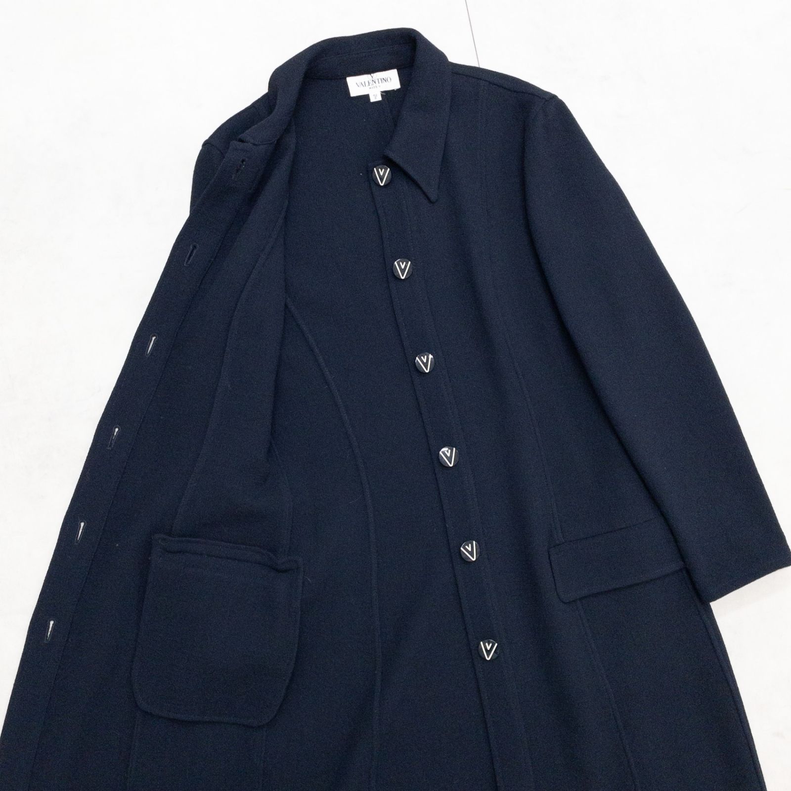 VALENTINO ヴァレンティノ ロングコート ロゴボタン ウール ネイビー 