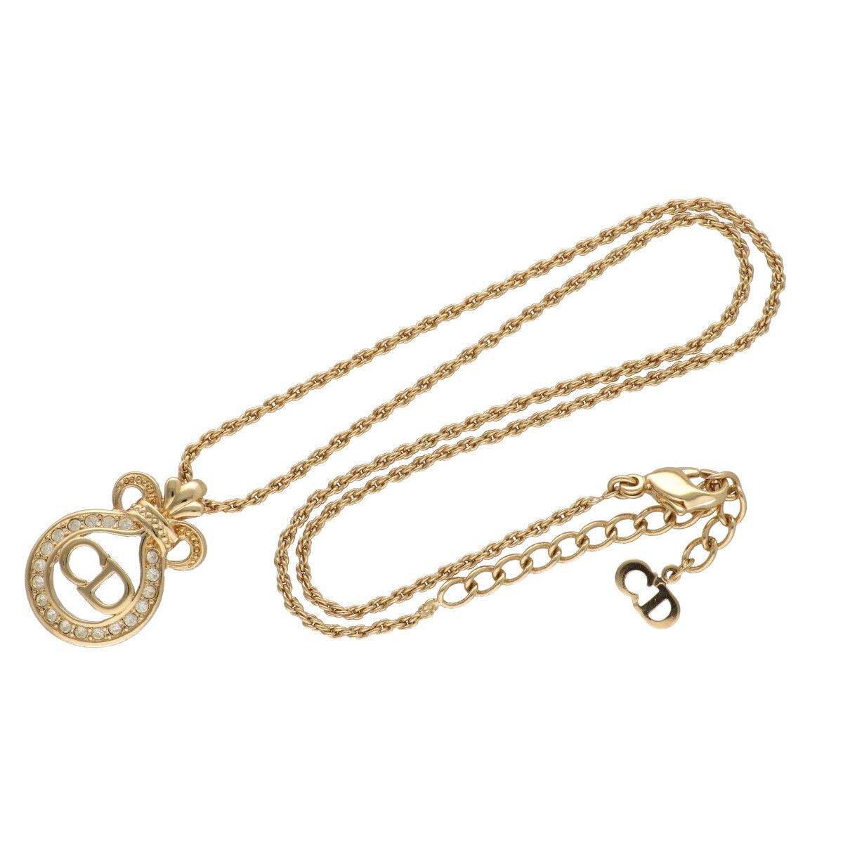 中古】Dior ディオール CDロゴ ラインストーン ネックレス ゴールド 