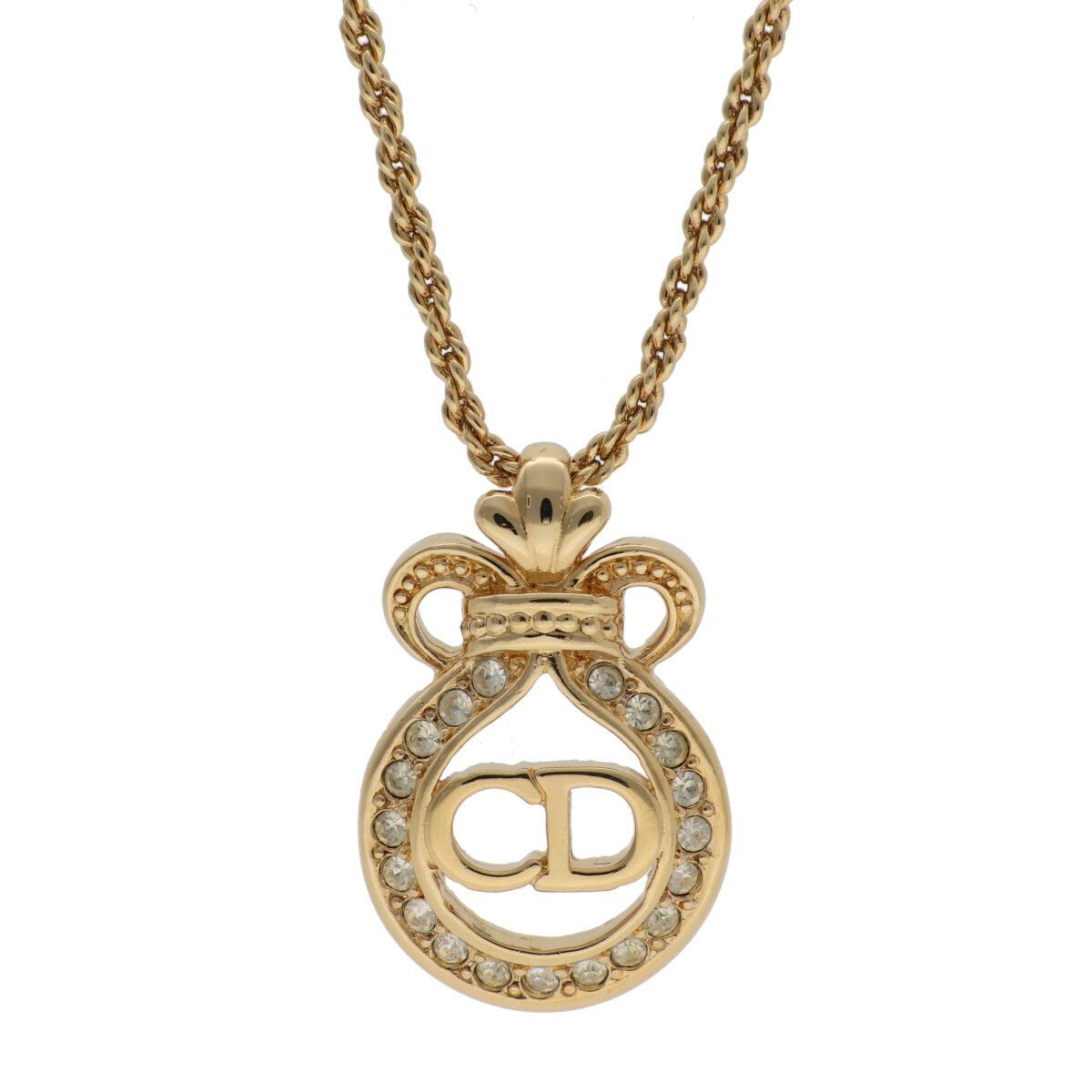 中古】Dior ディオール CDロゴ ラインストーン ネックレス ゴールド