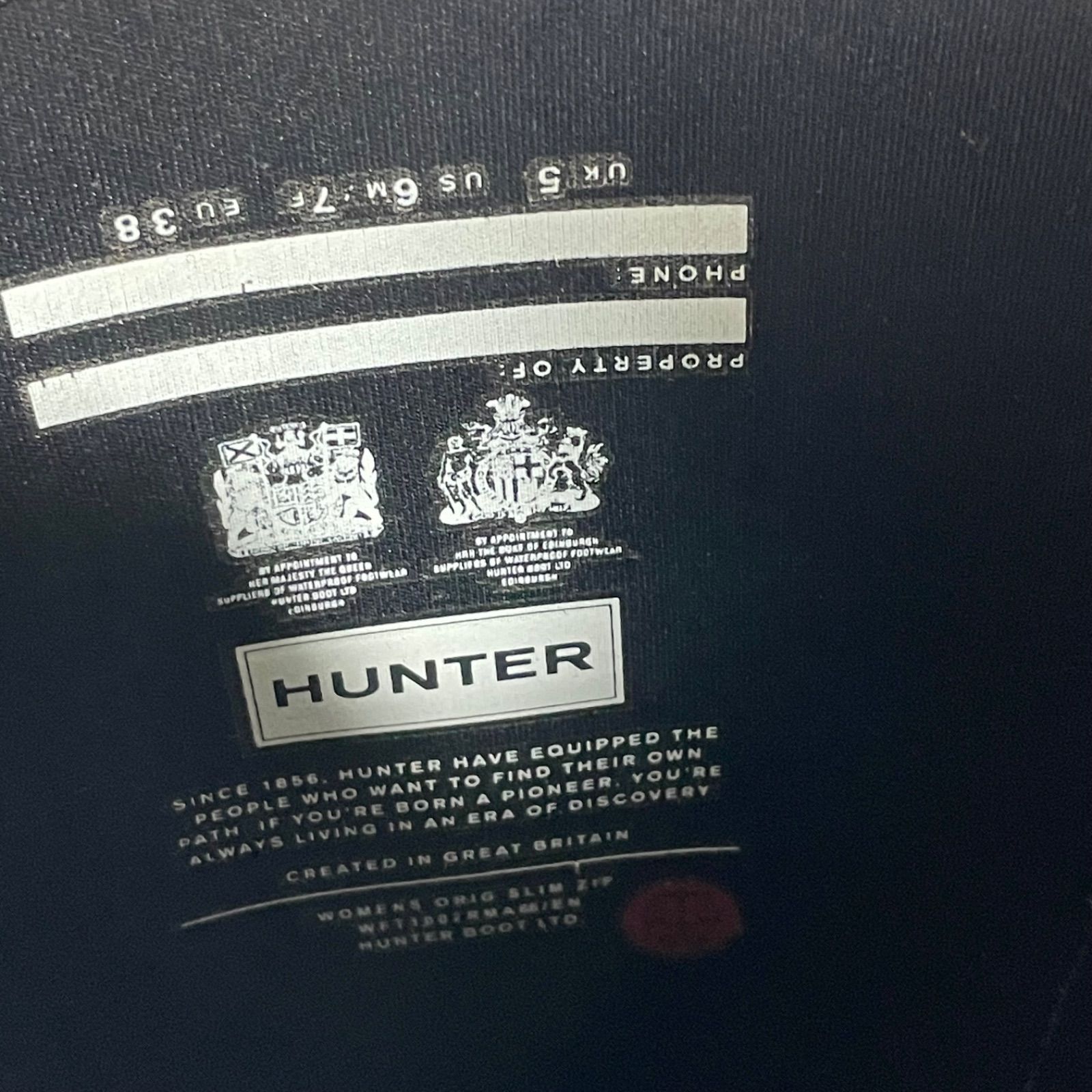 HUNTER ハンター オリジナル スリムジップ レインブーツ UK5 24cm 黒