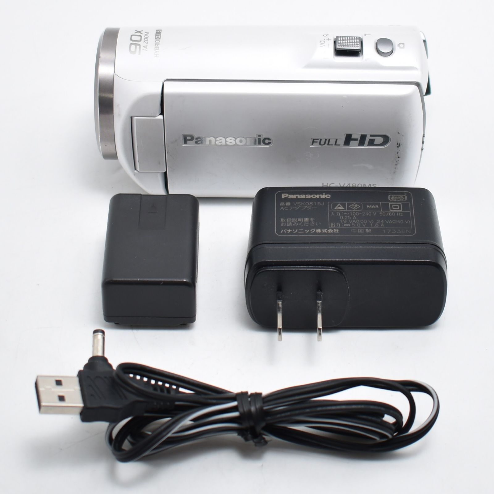 B#12374 パナソニック HDビデオカメラ V480MS 32GB 高倍率90倍ズーム ホワイト HC-V480MS-W