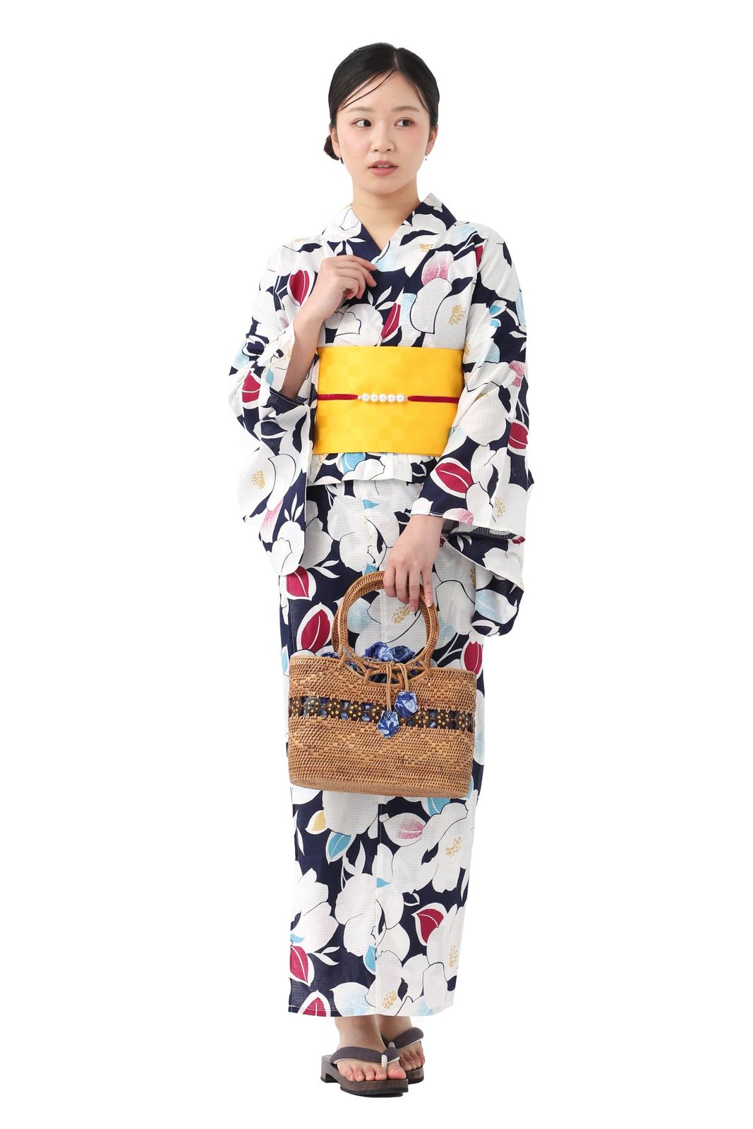 新品 [たゆたふ / TAYU-TAFU] セパレート浴衣 作り帯 2点 セット セパレートタイプ 簡単 着付け 二部式 ゆかた レディース 花火大会 夏祭り M 紺地白椿