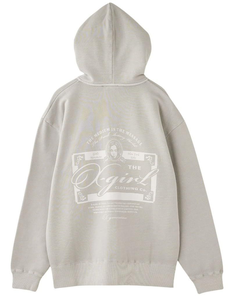 新品 [X-girl] ピグメントダイドフェイスラベルジップアップスウェットフーディー PIGMENT DYED FACE LABEL ZIP UP SWEAT HOODIE 105253012006 GREY S 12,800円