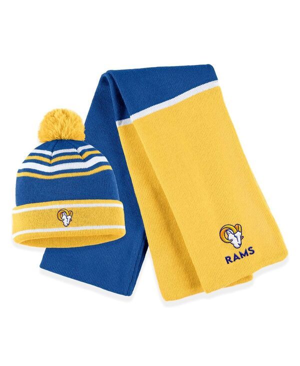 ウェア バイ エリン アンドルーズ レディース アクセサリー 帽子 カラーブロック ニット WEAR by Erin Andrews Womens Royalos Angeles Rams Colorblock Cuffed Knit Hat with Pom