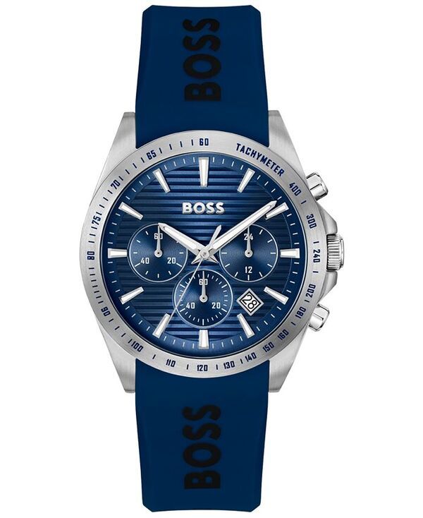 ヒューゴボス メンズ アクセサリー 腕時計 Hugo Boss Mens Strike Quartz Chronograph Blue Silicone Watch 41mm Blue ブルー