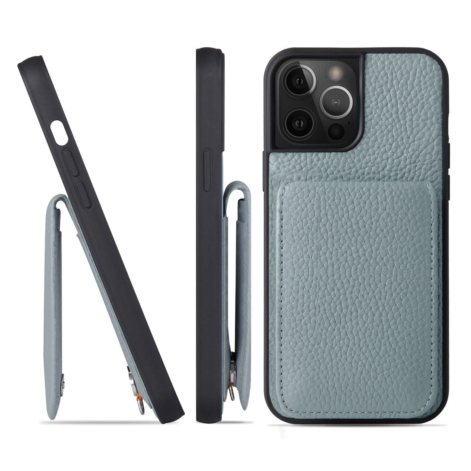 新品 HANATORA for iPhone 15ProMax ケース バンパー型 本革 スマホケース スマホ カードポケット スタンド ショルダーストラップ 付き シュリンクカーフレザー アイシーブルー SCPG-15ProMax-IcyBlue ギフト 誕