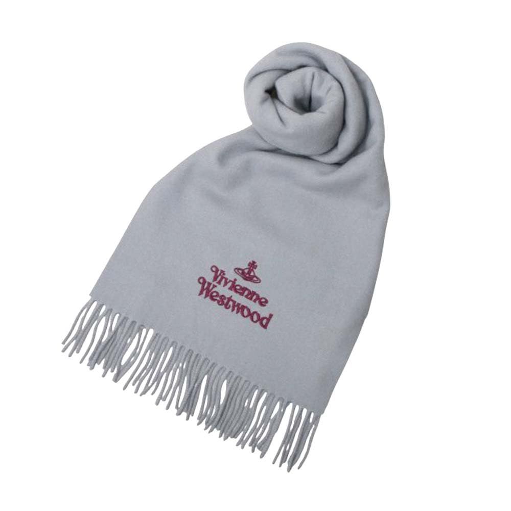 新品 Vivienne Westwood MUFFLER ヴィヴィアン ウエストウッド ウールマフラー WOOL100% マフラー ロゴ刺繍入 AW25 (ライトグレー)