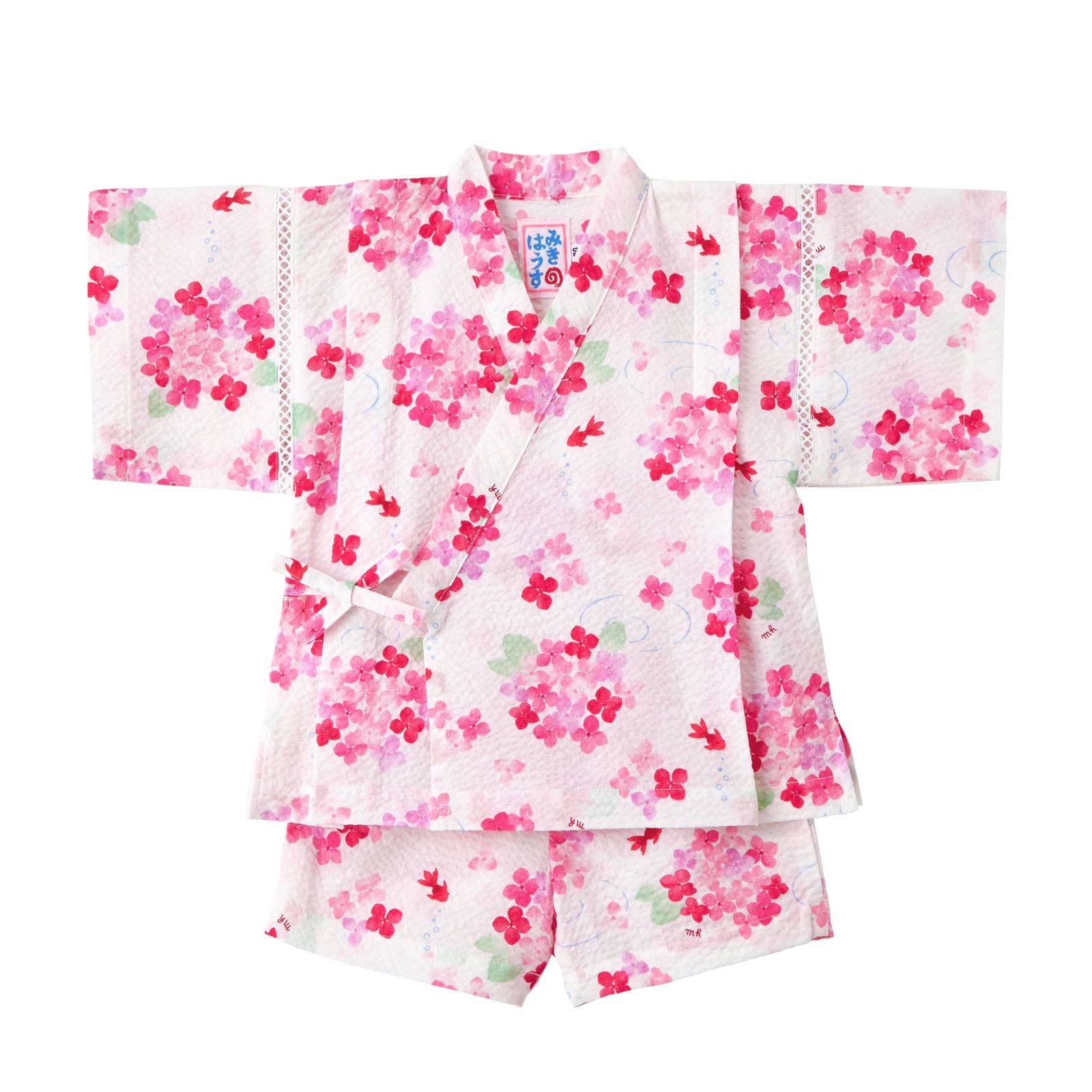 新品 [ミキハウス] 甚平スーツ 上下セット 半袖 あじさい 日本製 